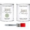 bianco Shabby CHALK PAINT Verde Salvia & FINITURA + PENNELLO - Pittura Shabby Chic EXTRA OPACA (1 Litro) + Finitura Trasparente Opaco (1 Litro) + 1 Pennello Pro 40 mm