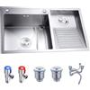 Ivan Tech Lavandino Per Lavanderia Con Asse Per Lavare, Valvola Ad Angolo, Kit Di Scarico, Vasca Di Lavaggio Con Pannello Spesso, Lavandino Per Lavanderia In Acciaio Inossidabile (Color : Right, S : 80x48x21.