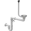 Granitan Scarico Lavandino Cucina - Sifone Lavandino - Sifone Lavello Cucina con Attacco per Lavastoviglie - Scarichi 115 mm (3 1/2) - Scarico per 1 vasca - Bianco/Cromo - Classico - Granitan