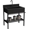 Leaceuv Lavello da Esterno in Acciaio Inox,Lavandino da Cucina Autoportante con Rubinetti Freddi e Caldi, Lavabo con mobile, per Lavanderia, per Bagno, Garage, Ristorante, Ristorante, Commerciale(86x51x94cm)