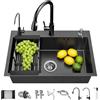 FGNIXLN Lavando di Cucina Grigio scuro, in acciaio inox 304, 50 x 45 cm, da incasso con rubinetto, distributore di sapone, rubinetto per acqua potabile (50 x 45 cm)
