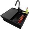 PRIMAGRAN Lavandino da Cucina Tutto Nero 58x53cm, Lavello in Granito a 1 vasca + Rubinetto 32x20cm + Set di accessori, Lavabo da Cucina Incasso al Mobile 60cm - Oslo Pocket S298