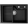 CECIPA Lavello nero 65 x 45 cm, in granito nero con cestello, moderno lavello da cucina in stile porto, montaggio dall'alto, lavabo da cucina con 2 fori - Serie SOFETIY