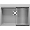 PRIMAGRAN Lavello Angolare Grigio 68x50cm, Lavandino in Granito a 1 vasca + Set di accessori, Lavabo da Cucina Incasso al Mobile 70cm - Oslo Top S471