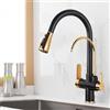 XJTNLB Miscelatore 3 Vie Cucina con Doccetta Estraibile Nero+Oro Rubinetto a Osmosi Rubinetto Collo di Cigno per Purificatore D'Acqua