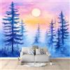Generic Carta da parati murale con stampa ad acquerello di alberi di pino al tramonto ad alta definizione, poster murale, immagine 350 x 256 cm (LxA) per soggiorno, camera da letto e decorazione per ufficio