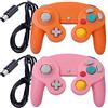 ONE250 Confezione da 2 controller classici per joypad con cavo, compatibile con Wii NGC Gamecube Game Cube (arancione e rosa)