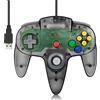 FISUPER - Controller USB N64 cablato, per videogiochi, videogiochi, USB, gamepad per Windows PC, Mac, Raspberry PI Retropie (nero trasparente)