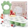 ORAGKE Ciuccio Frutta Neonati con 3 Tettarelle Silicone senza BPA (G/M/P), Ciuccio per Frutta Neonati e Contenitore per Congelare per Alimenti Bambini, Innovativo Massaggiagengive Neonato (Verde)