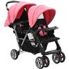 vidaXL Passeggino Gemellare a Tandem Pieghevole Leggero Regolabile Trasportino Bambini Neonati Rosa e Nero in Acciaio e Tessuto Oxford