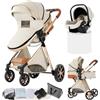 Oubeauou Passeggino combinato 3 in 1, bidirezionale con navicella, regolabile 105-180°, pieghevole semplice, 4 ruote (YV9-WHITE)