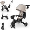 kk Kinderkraft Kinderkraft JAZZ 3 triciclo pieghevole 9 mesi-25 kg, seduta 360°, semi-reclinabile fronte/retro, capotta UPF 50+ impermeabile, ruota libera, chiusura compatta, Beige