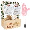 TOWEBOORY Cassettiera per Baby Shower, Cestino in Legno per Baby Shower Regali per Neogenitori, con Manico e 5 Grucce di Plastica, per Baby Shower, Gravidanza, Regali per Genitori