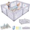 RELAX4LIFE Recinto Bambini 189 x 158 cm con Base a Ventosa, Materassino Pieghevole, Box Giochi, 4 Anelli e 50 Palline, 2 Entrate Laterali, Tasca Portaoggetti e Borsa Trasporto, Rete Traspirante