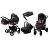 BabyLux® Bambini Passeggino Completo Set 4 in 1 - Largo - incl. Navicella, Canna, Seggiolino Auto, ISOFIX Base - Carrozzina Neonati Sistema Combinato - con Borsa fasciatoio ecc.