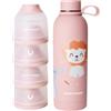 Happymami,Confezione dosatore latte in polvere + thermos da 500 ml, regalo neonato, set di alimentazione per il tuo bambino, senza BPA, superficie interna antiaderente (Menta morbida) (Rosa)