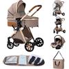 ALYIKOU passeggino neonati 3 in 1,passeggino portatile con neonato di lusso con ad alta vista Carrozzina reversibile fronte mamma e strada, 25KG,Nero