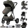 Aveainelle Passeggino trio Passeggino 3 in 1 carrozzina neonati navicella | Pieghevole, sedile reclinabile, marcia bidirezionale, cinture a 5 punti, portata 0-25 kg, 0-4 anni