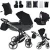 Junama Passeggino TRIO Diamond S 01 Nero e Argento - 2in1 3in1 4in1 + ombrellino (3 in1 con Seggiolino Auto)