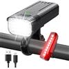 JQTOP Luci per bicicletta, 8 LED 8000 lumen, luce super luminosa, 5+5 modalità USB ricaricabile anteriore e posteriore, set di fari e fanali posteriori per bicicletta, per guida notturna, strada, montagna