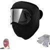 Generic Maschera invernale in caldo pile antivento ad alta definizione, spessa fodera in pile caldo, maschera per il viso da sci, colore nero