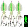 ANNIBBY Esca artificiale per pesca a forma di calamari, per pesca a traina polpi, pesca a traina, in gomma morbida, gancio di assistenza, esca a calamari (luce verde, 15 - 20 g, 3 pezzi)