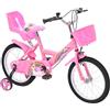 Baroni Toys Bicicletta per Bambine con Unicorno Rosa 16 Pollici con Porta bambola e Rotelle Inclusi, Bici in Acciaio con Cestino per Bambina, Rosa, da 4 a 7 anni, 78x49x60 cm