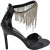 Malu Shoes Sandalo Alto Donna in Tessuto Lucido Nero con Accessorio Argento Pendente di Strass alla Caviglia Tacco a Spillo 12 cm (40 EU)