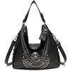 Comebachome Borsa a mano con teschio, Borsa a mano con teschio in morbida pelle lavata 14x6x13 con cerniera resistente e tracolla regolabile, gotica per lavoro, shopping, scuola, viaggi, borse da donna, bo
