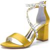 KYEGLO Décolleté con Punta Arrotondata da Donna - Tacco Largo 7,5 Cm, Cinturino alla Caviglia in Raso Cristallizzato, Scarpe da Sposa per Matrimoni O Balli di Fine Anno,Giallo,41 EU