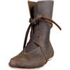 Generisch Stivali medievali semi-alti da uomo donna primavera autunno stivali da cowboy punta rotonda stivali con lacci piatti vintage in pelle tempo libero stivali da moto grandi dimensioni, marrone