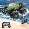 Charmofun Macchina Telecomandata Anfibia 4x4, 2.4GHz 4WD Monster Truck Telecomandato con Luci e 2 Batterie, Impermeabile Macchina Telecomandata per Bambini Regalo di Natale e Compleanno