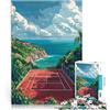 LKASGCBY Puzzle da 1000 pezzi per adolescenti Campo da tennis sulla scogliera Giochi di relax Decorazione murale Regali unici per compleanno e Natale 52x38cm