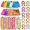Vidillo 50PCS Gonna Hawaiana Set con 10 Gonna di Erba Elastico Gonna Hawaiana,10 Ghirlanda Hawaiana Collana fiori,10 bracciali,20 Fasce, Costume hawaiano Hula Gonna per ragazze Donne Summer Decorations(50Pcs)