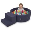 KiddyMoon Area Giochi in Schiuma con Piscina di Palline 90x30cm e Gradini 200 Palline 7cm per Neonati e Bambini - Blu Scuro: Verde Chiaro Giallo Turchese Arancione Rosa Scuro Viola