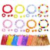 Vidillo 40PCS Gonna Hawaiana Set con 8 Gonna di Erba Elastico Gonna Hawaiana,8 Ghirlanda Hawaiana Collana fiori,8 bracciali,16 Fasce, Costume hawaiano Hula Gonna per ragazze Donne Hawaii Summer Decorations