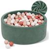 KiddyMoon Velluto Piscina di Palline 90X30cm/300 Palline ∅ 7CM per Bambini Tondo Fabbricato in EU, Velluto Verde: Beige Pastello/Salmone/Bianco
