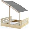 SPIELWERK® Sabbiera Gioco Bambini 120x120x120cm Tettoia Parasole in Legno Protezione UV Giocattolo Bimbi da Esterno con Sabbia e Copertura Tetto