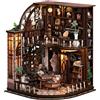 BATTREVO Book Nook Bausatz-Libreria Bacchus- DIY Miniatur-Holzpuzzle，Vintage Bücherzimmer mit LED-Beleuchtung，nook art，bookshelf miniature，Regalo di Natale per il compleanno