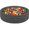 KiddyMoon Piscina di Palline 120X30cm/300 Palline Colorate Grande Tondo per Bambini, Fabbricato in EU, Grigio Scuro: Giallo/Verde/Blu/Rosso/Arancione