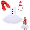 Generico Costume cosplay per pupazzo di neve per ragazze, vestito tutù da pupazzo di neve di Natale con copricapo da cartone animato e sciarpa rossa, abiti cosplay per bambini