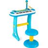 KOMFOTTEU Pianola Bambini Musicale Tastiera, Tastiera Digitale a 31 Tasti, Mini Tastiera per Bambini con Effetti Luminosi e Microfono, Strumenti Musicali con Sgabello, 22 Battiti/8 Toni/7 Ritmi (Blu)