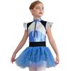 inhzoy Costume Alieno Bambina Costume Carnevale Halloween Alien Girl Costume Astronauta Festa di Compleanno Cospaly Tutu Danza Ballerina Leotard Vestito Danza Moderna Lucida Blu 9-10 anni