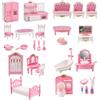HoveeLuty Set di 4 mobili per casa delle bambole, miniature realistiche per casa delle bambole in plastica, include cucina, camera da letto, bagno e soggiorno, kit fai da te, accessori e mobili per de