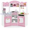 COSTWAY Cucina Giocattolo Angolare con Fornelli e Micronde da Suoni e Luci, Cucina per Bambini in Legno con Macchina Caffè, Lavandelo, Forno e Lavatrice, Set Cucina con Accessori (Rosa)