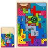 Fowybe Puzzle di blocchi di legno - Divertente puzzle Tangram con animali - Modello di persone Pezzi colorati per bambini di età superiore a 3 anni Impara forme Veicoli Puzzle di creature marine Fowybe