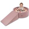 KiddyMoon Area Giochi in Schiuma con Piscina di Palline 90x30cm e Rampa 200 Palline 7cm per Neonati e Bambini - Erica: Beige Pastello Salmone Bianco