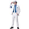 Koongso Costume Super Star Michael per Bambini, Abbigliamento Cosplay Pop King MJ per Ragazzi - Giacca a Righe Bianche, Pantaloni, Cravatta, Cappello, Outfits Anni 80 e 90 per Halloween, Disco, Danza