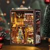 Longzhuo Kit per libro Nook di Natale, casa delle bambole in legno in miniatura da montare in casa, mini mensola angolare e luce LED touch, decorazione regalo modello creativo per adulti (negozio di