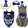 Xinjoduz Xindojuz - Set di cappello di compleanno per gatti, regolabile, cappello di compleanno con numero, bandana, fiocco, sciarpa, cravatta, collare, per cani, animali domestici, gattini, abbigliamento per